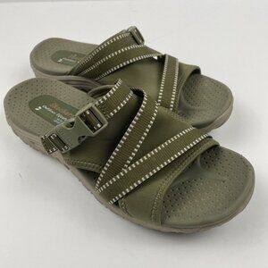 Skechers Reggae Slide Thru Sandals Women’s 7 Slip On Flats Olive Green Light